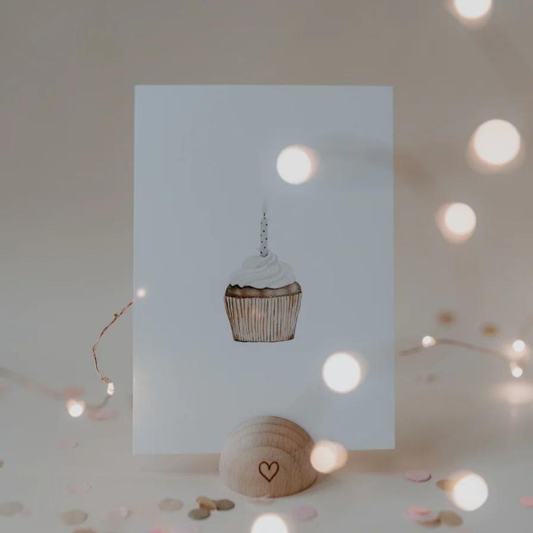 Eulenschnitt Aquarellkarte - Cupcake