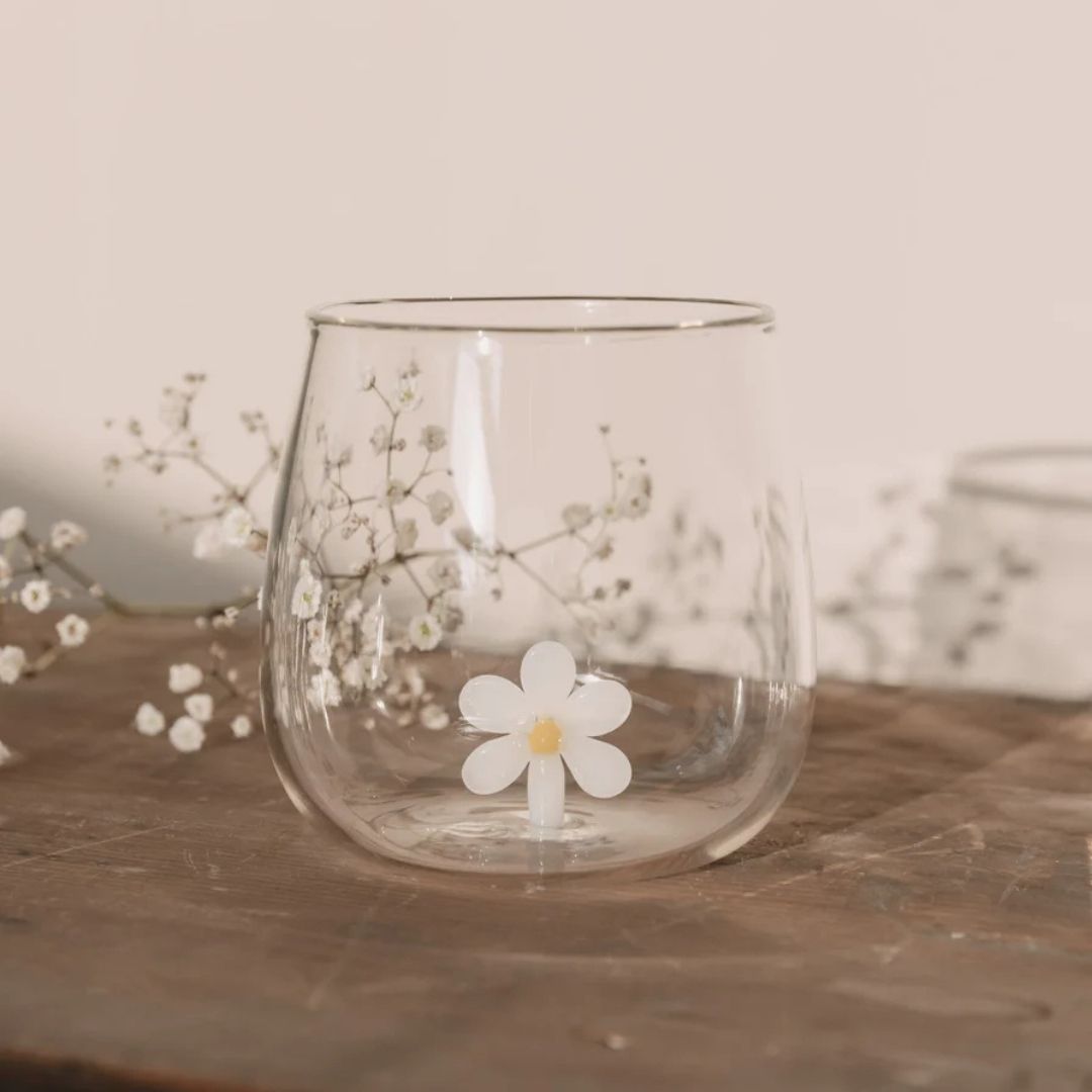 Eulenschnitt - Trinkglas mit Blume Daisy