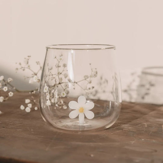 Eulenschnitt - Trinkglas mit Blume Daisy